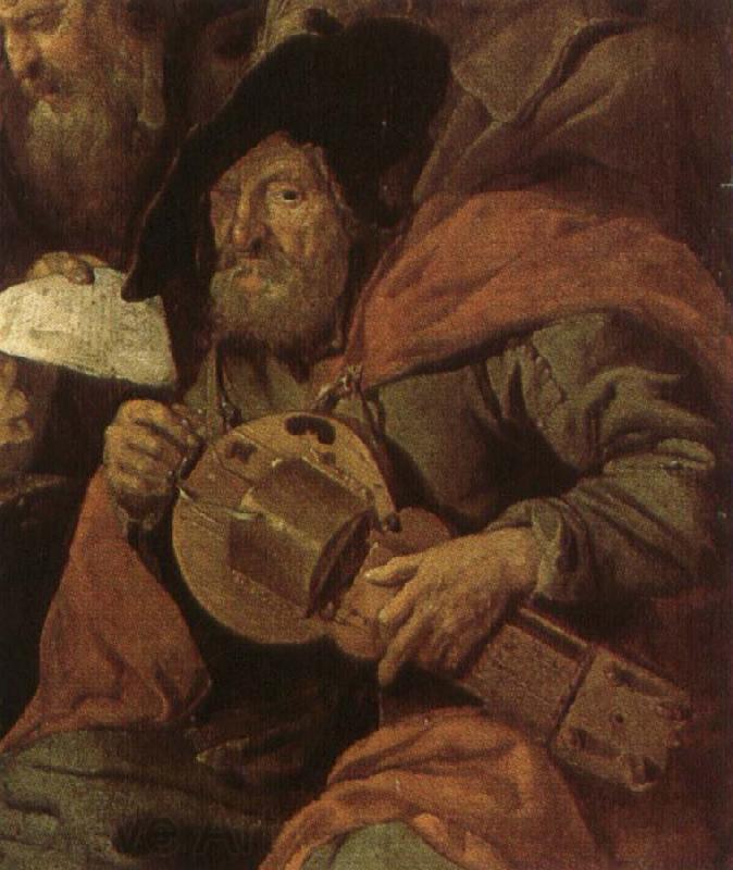 Hans Multscher showing ahurdy gurdy player